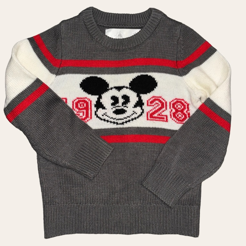Mickey 1928 Red, Gray, White Sweater